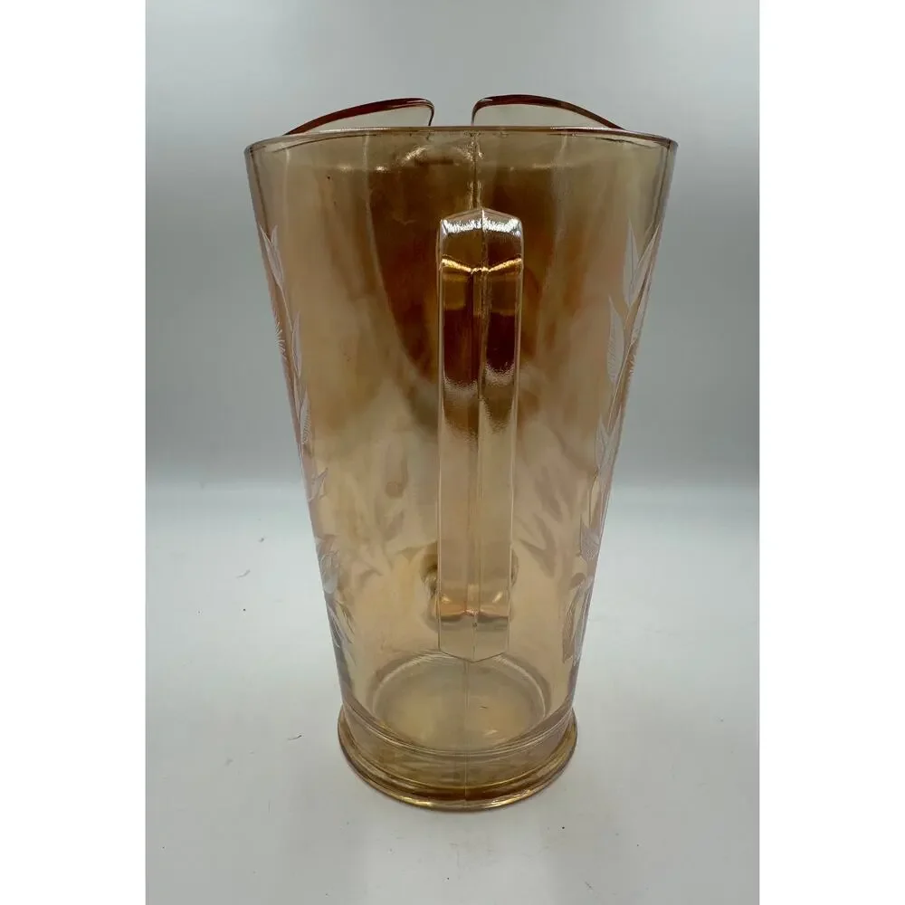 Vintage Jeannette Cosmos Marigold Carnival Glass 48 Oz Pitcher - Picture 2 of 7